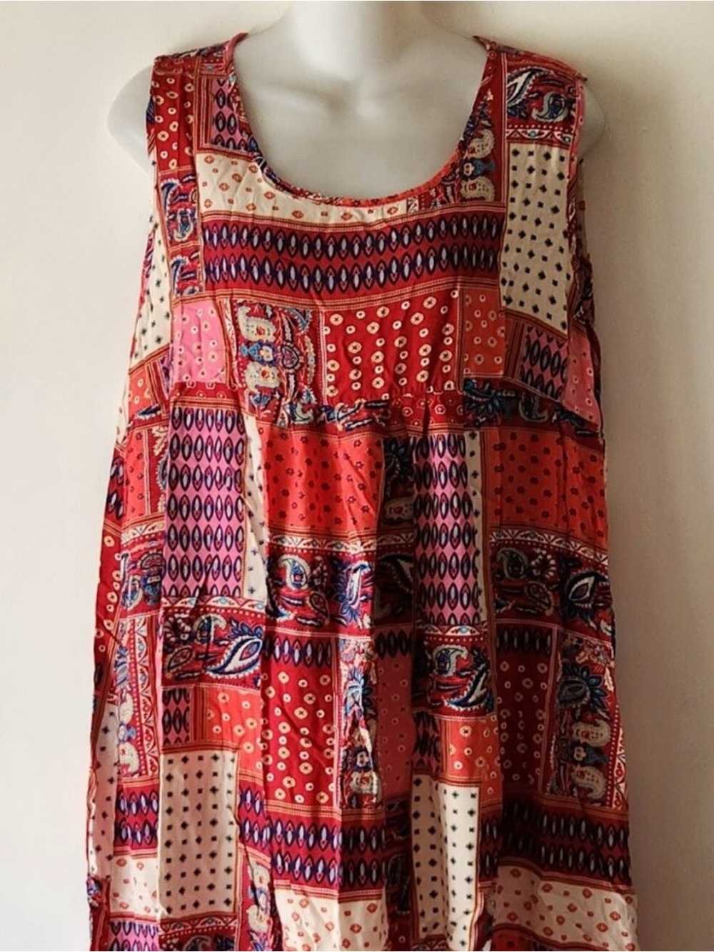 Emery Rose Boho Patchwork Red Sleeveless Women’s Top
